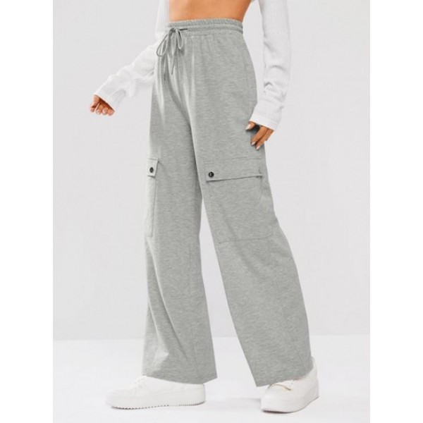 Cargo Pockets Drawstring Wide Leg Pants