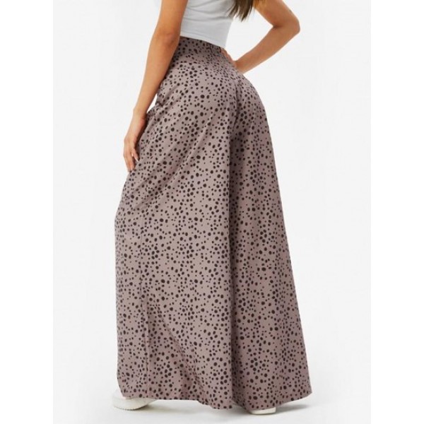 Animal Spotted Back Zipper Wide Leg Pants