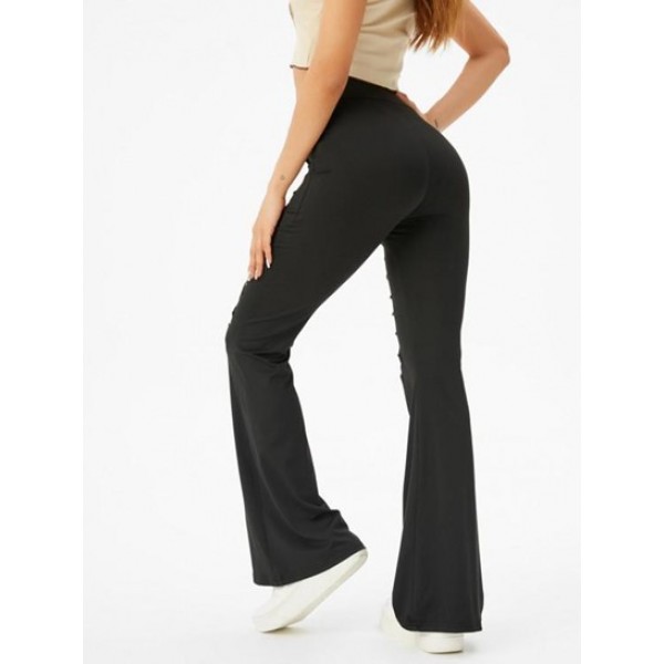 Hollow Out High Waisted Flare Pants