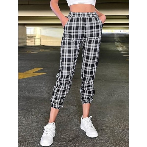 Plaid Print Casual Pants