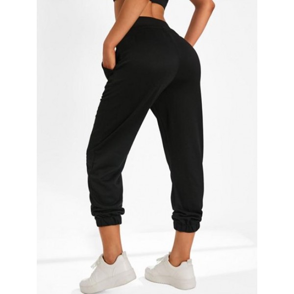 Letter Tape High Waisted Pocket Jogger Pants