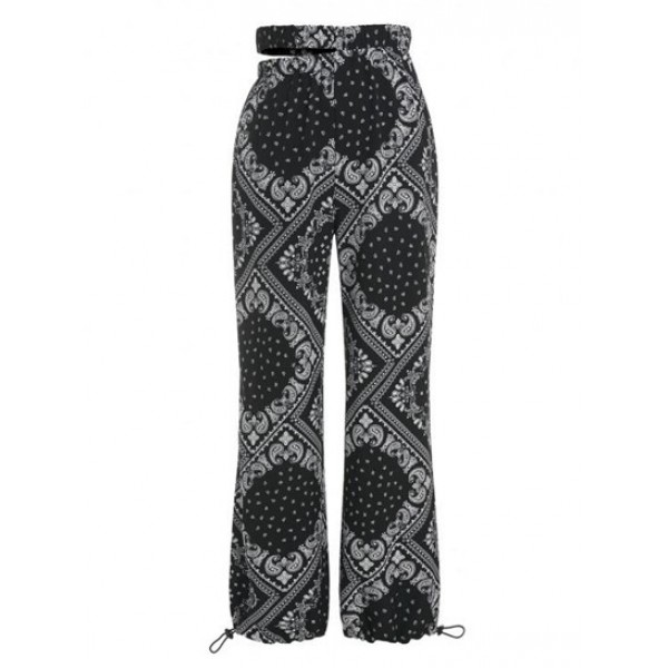 Paisley Print Toggle Drawstring Cutout Pants