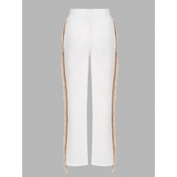 Split Hem Fringed Drawstring Straight Pants