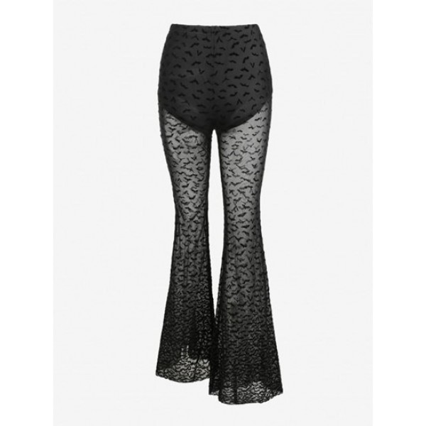 Halloween Flocking Bat Lace Flare Pants