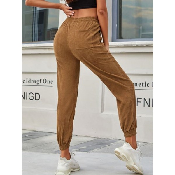 Drawstring Corduroy Beam Feet Pants