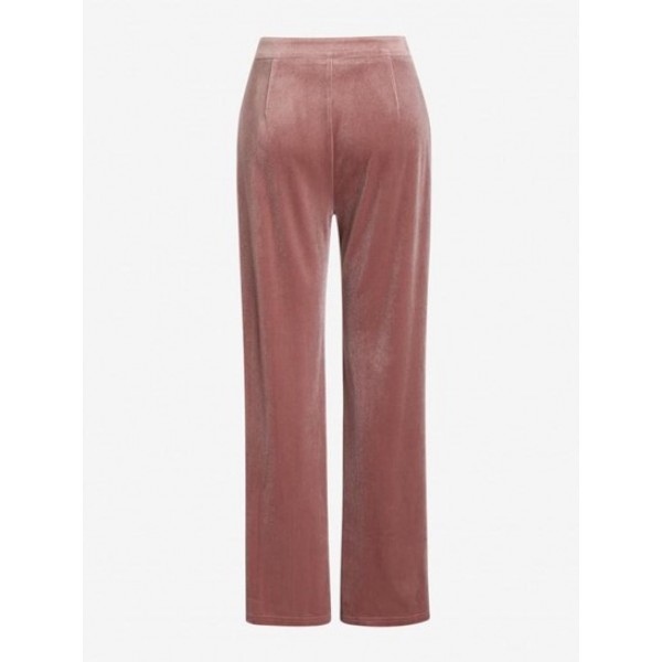 Velour Pocket High Waisted Straight Pants