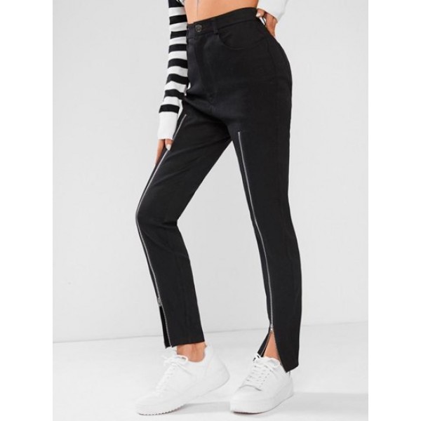 High Waisted Double Zipper Skinny Pants