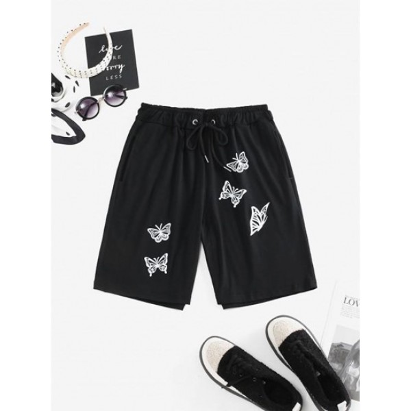 Drawstring Butterfly Bermuda Shorts