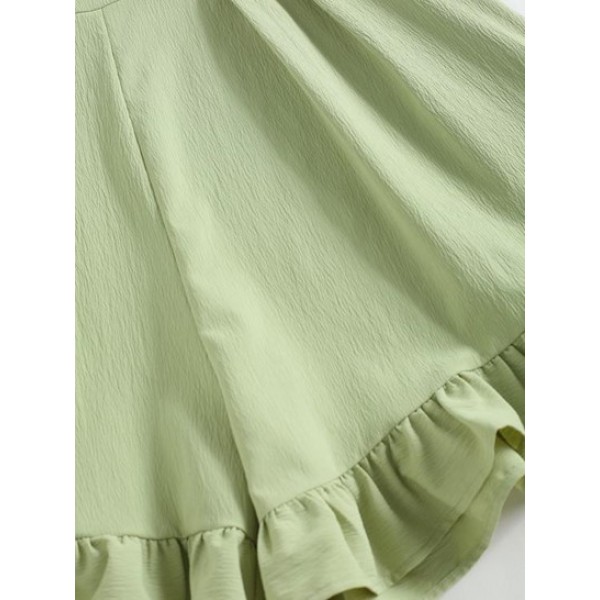 Crinkle Ruffle Wide Leg Suspender Shorts