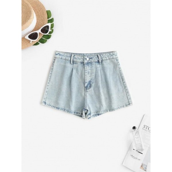 High Waisted Faded Wash Denim Shorts