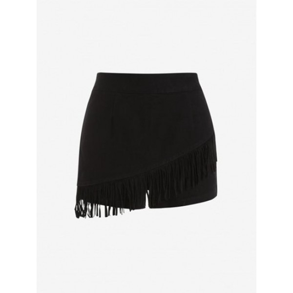 Fringed Overlap Denim Skorts