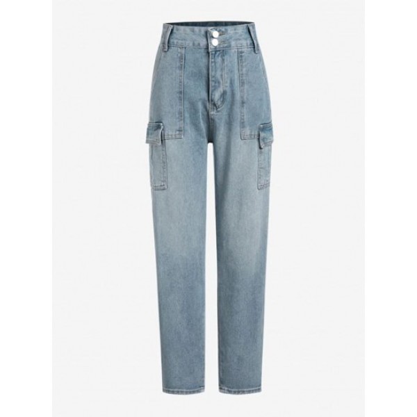 High Waisted Straight Cargo Jeans