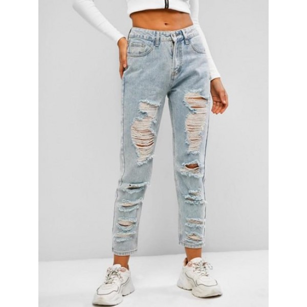 Ripped Light Wash Pencil Pocket Jeans