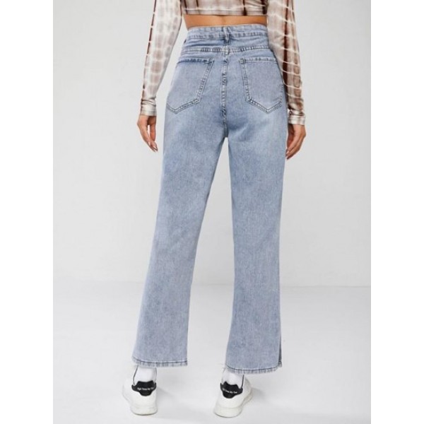 Ripped Slit Cuffs Wide Leg Jeans