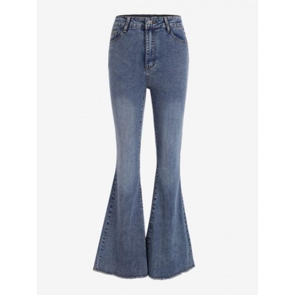 High Waisted Frayed Flared Jeans