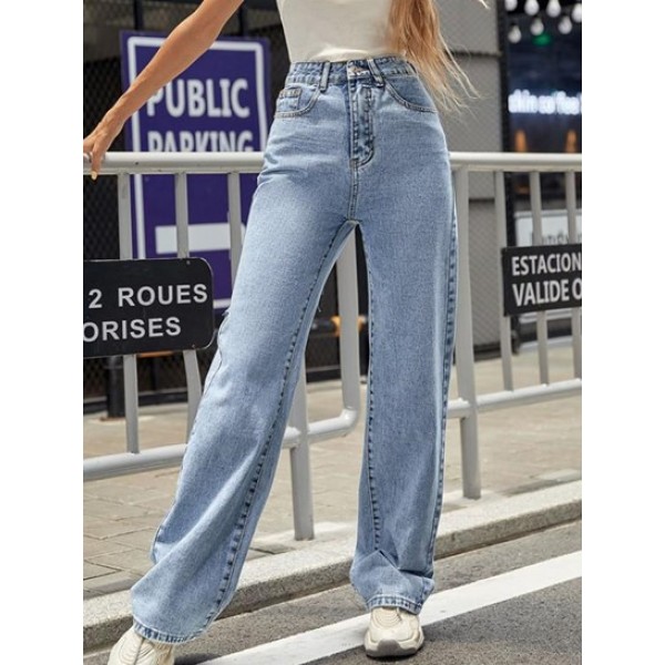 High Waisted Frayed Cutout Baggy Jeans