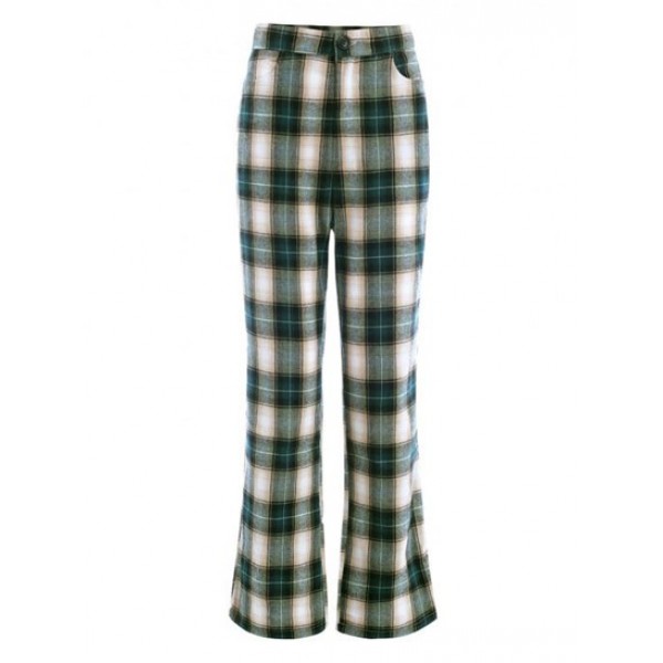 Plaid Flannel High Waisted Straight Pants