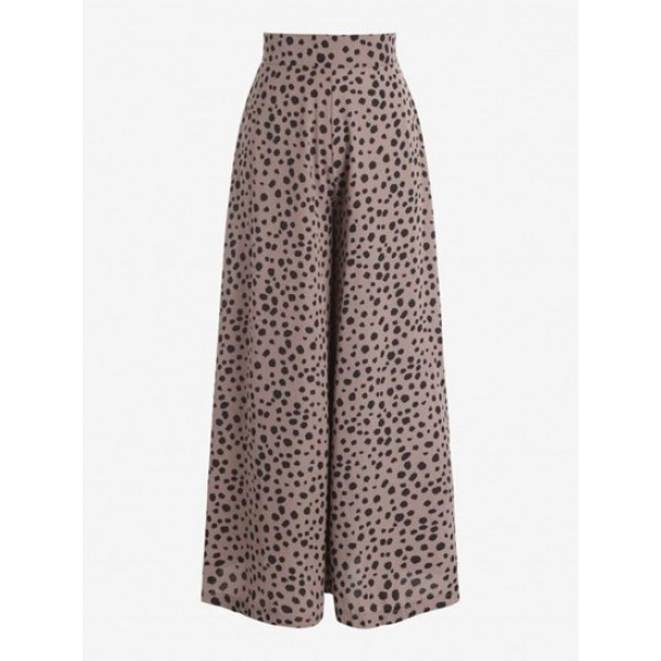 Animal Spotted Back Zipper Wide Leg Pants