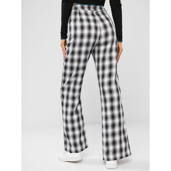 Checked Split Hem Straight Pants