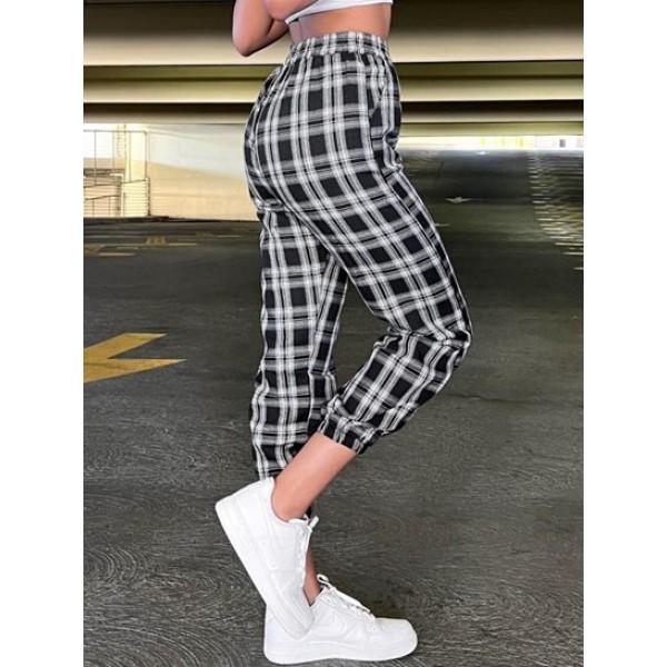 Plaid Print Casual Pants