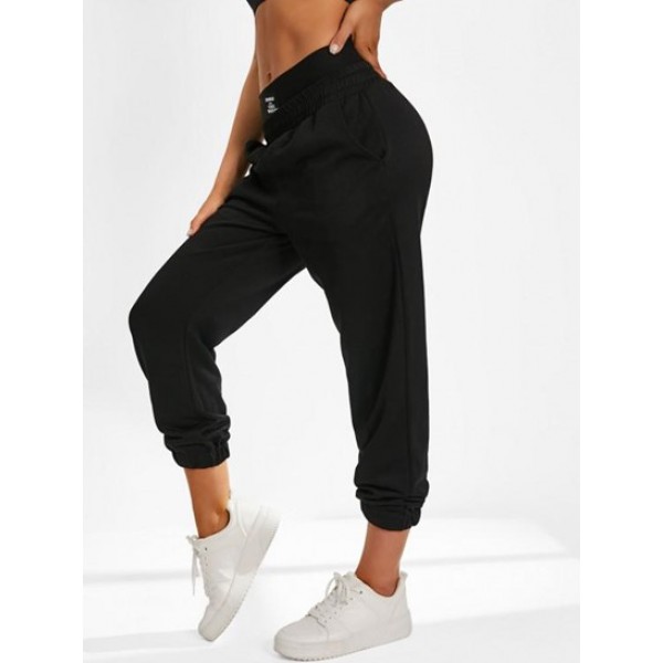 Letter Tape High Waisted Pocket Jogger Pants