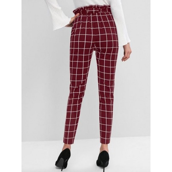 Plaid Pocket Pencil Paperbag Pants