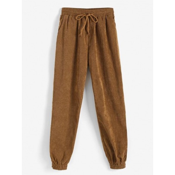 Drawstring Corduroy Beam Feet Pants