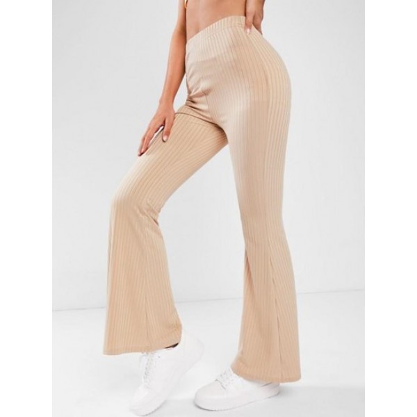 Ribbed High Rise Bell Bottom Pants