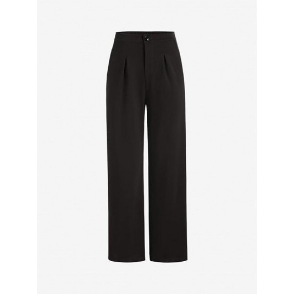 Pockets Pleated Straight Pants