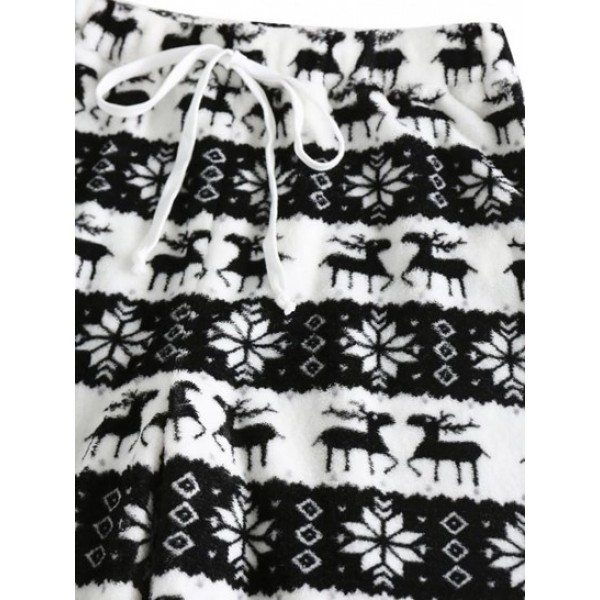 Christmas Elk Snowflake Fleece Pull On Pants