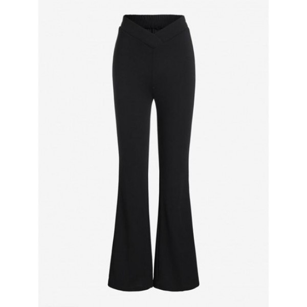 V-waist Solid Flare Pants