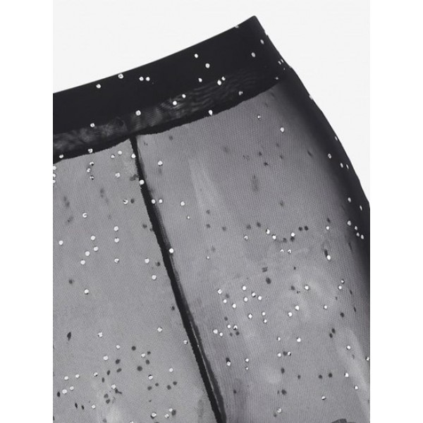 Metallic Dotted Sheer Mesh Flare Pants