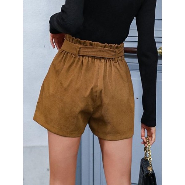 Pockets Belted Corduroy Paperbag Shorts