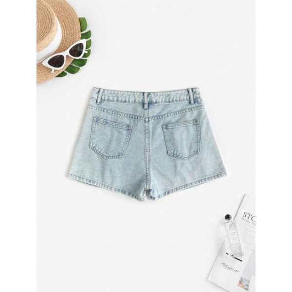 High Waisted Faded Wash Denim Shorts