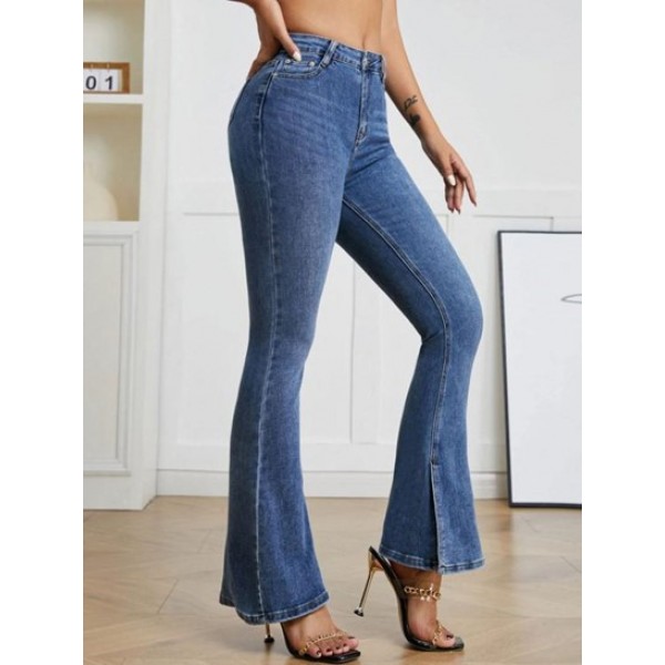 Split Hem High Waisted Flare Jeans