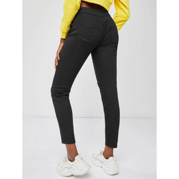 Knee Ripped Zipper Fly Skinny Jeans