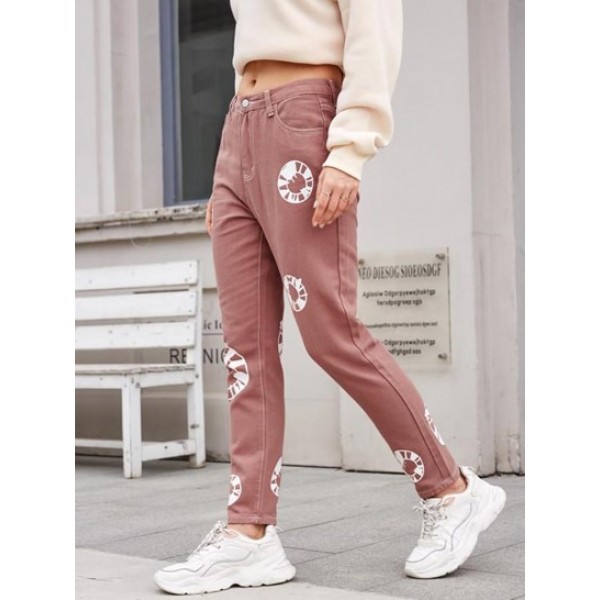 Colored Printed Tapered Jeans