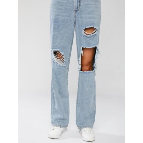 Ripped Light Wash Boyfriend Jeans