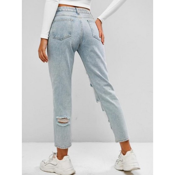 Ripped Light Wash Pencil Pocket Jeans