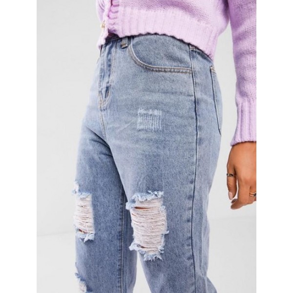 Ripped High Rise Straight Leg Jeans