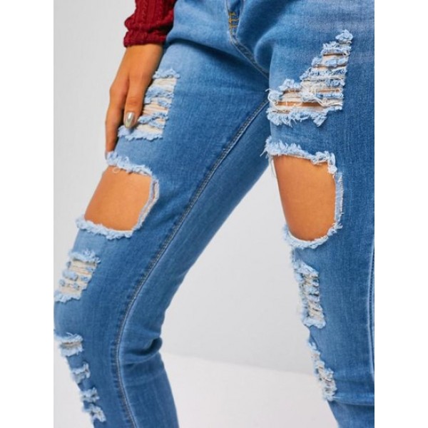 Ripped Destroyed Cuff Hem Skinny Jeans