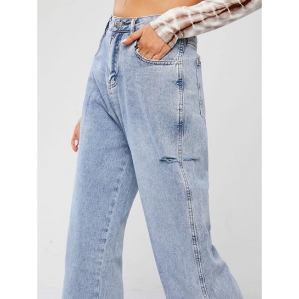 Ripped Slit Cuffs Wide Leg Jeans