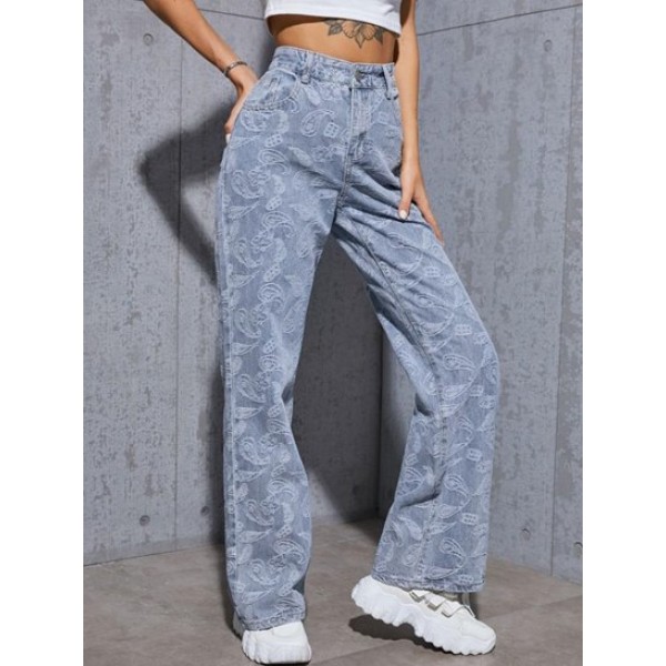 Paisley Graphic Wide Leg Jeans