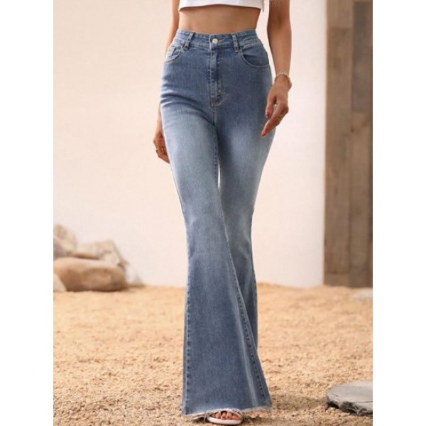 High Waisted Frayed Flared Jeans