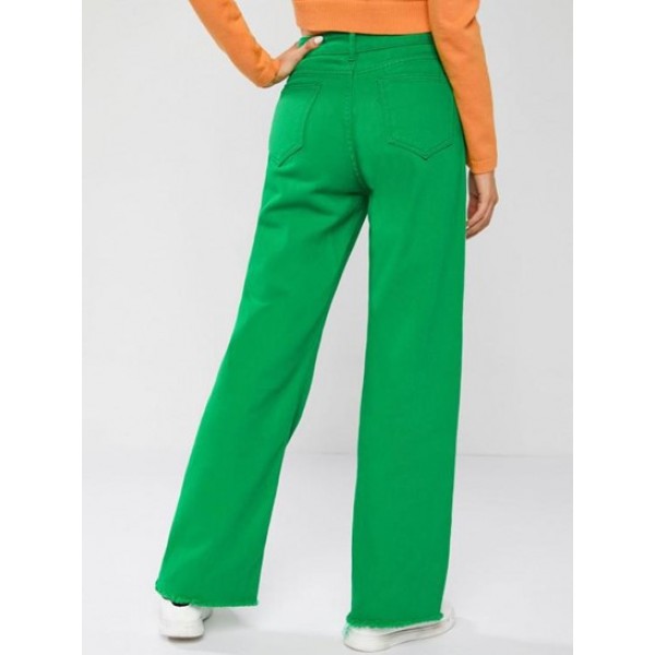 High Waisted Bright Colored Frayed Hem Baggy Jeans