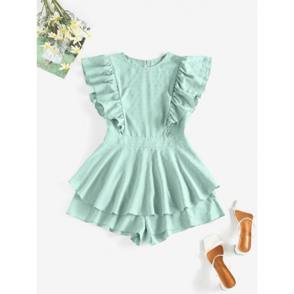 Swiss Dot Ruffle Cap Sleeve Overlap Romper