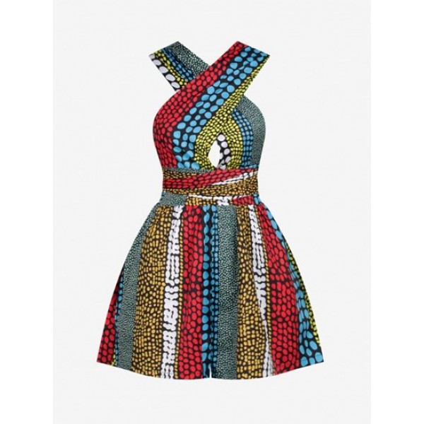 Multiway Colorblock Polka Dot Smocked Wide Leg Romper