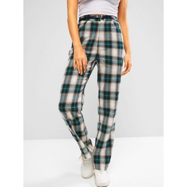 Plaid Flannel High Waisted Straight Pants