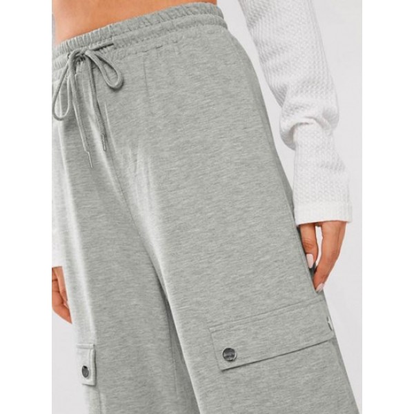 Cargo Pockets Drawstring Wide Leg Pants