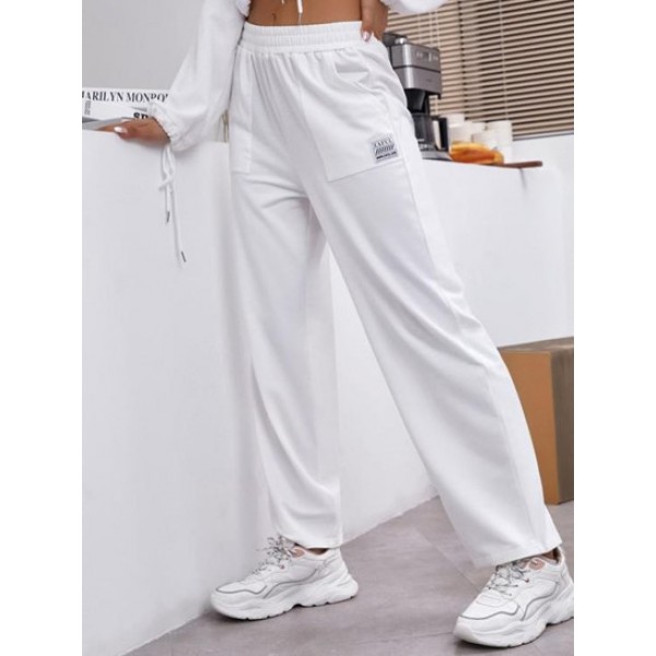 Athflow Logo Patched Pockets Wide Leg Pants